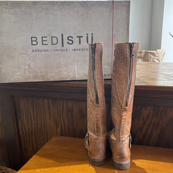 BED|STU Rustic Tan Leather Boots red bottom - Picture 3 of 4